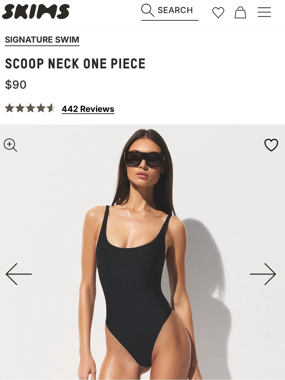 NWT SKIMS Scoop Neck One Piece Swimsuit in Onyx - Medium